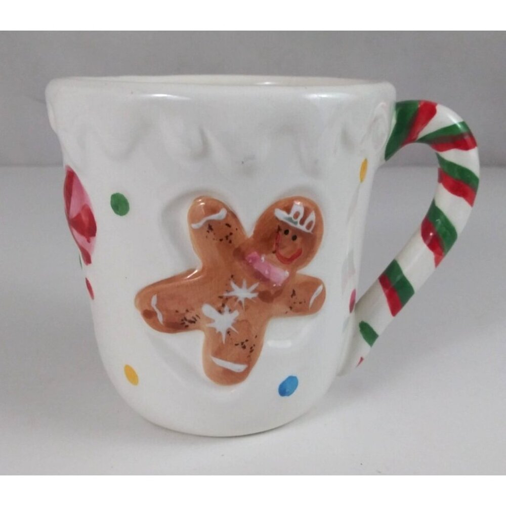 K's Collection Hand Painted Iced Gingerbread With Candy Cane Handle Coffee Cup
